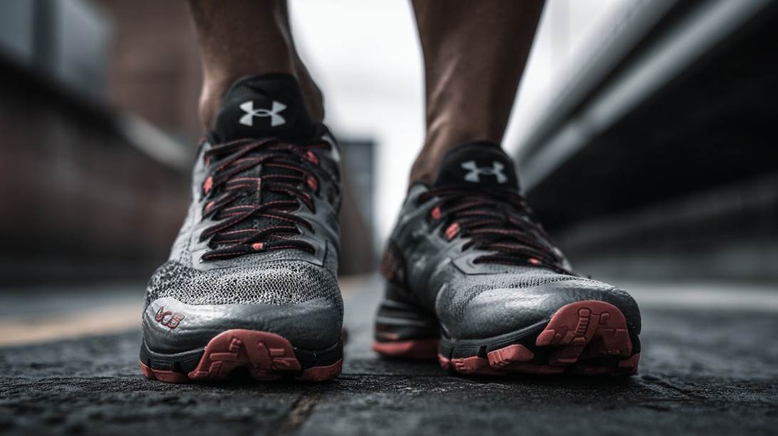 Sportske patike za trening na asfaltu snimljene iz niskog ugla